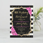 Geburtstag & Ruhestand Party - Black Pink Gold Einladung (Stehend Vorderseite)