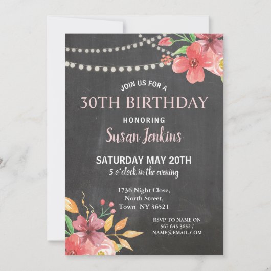 Geburtstag Rustikal rosa Blüte Hübsche Einladung (Vorderseite)