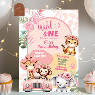 Geburtstag Safari-Tiere Wild One Erste Mädchen Einladung
