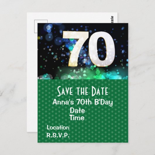 Geburtstag Save the Date Grüne Postkarte (Vorne/Hinten)