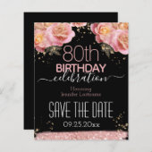 Geburtstag Save the Date rosa Blumenbudget (Vorne/Hinten)