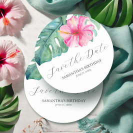 Geburtstag Save the Date tropisches Thema Runder Pappuntersetzer