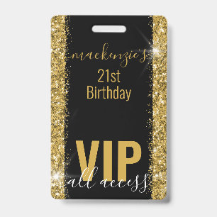 Geburtstag Schwarz Gold Glitter VIP Party Einladun Ausweis