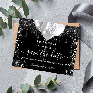 Geburtstag schwarz silber Glitter Budget Save-the- Flyer