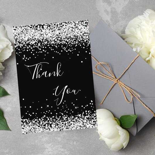 Geburtstag schwarz silber Glitzer Staub danke