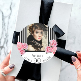 Geburtstag Schwarz-weiße Streifen Florenz Foto Runder Aufkleber