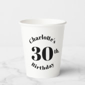 Geburtstag Schwarz-weißer individuelle Name Nummer Pappbecher (Rückseite)