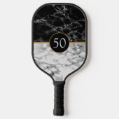 Geburtstag Schwarz-weißer Marmor Pickleball Paddle (Rückseite)