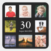 Geburtstag Schwarz-weißes Foto Collage Quadratischer Aufkleber (Vorderseite)