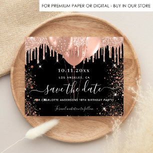 Geburtstag schwarze Rose Gold Budget Save the Date Flyer