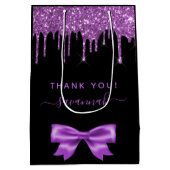 Geburtstag schwarzer lila Glitzer vielen Dank Mittlere Geschenktüte (Rückseite)