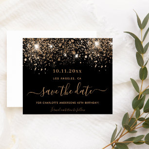 Geburtstag schwarzes Gold Glitter Budget Save the  Flyer