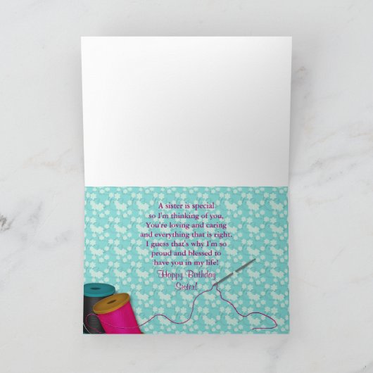 GEBURTSTAG - SCHWESTER - EMBROIDERIE/SCHREIBEN KARTE (Innenseite)