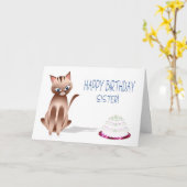 GEBURTSTAG - Schwester - Katze - Kuchen Karte (Gelbe Blume)