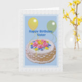 Geburtstag, Schwester, Kuchen und Balloons Karte (Gelbe Blume)