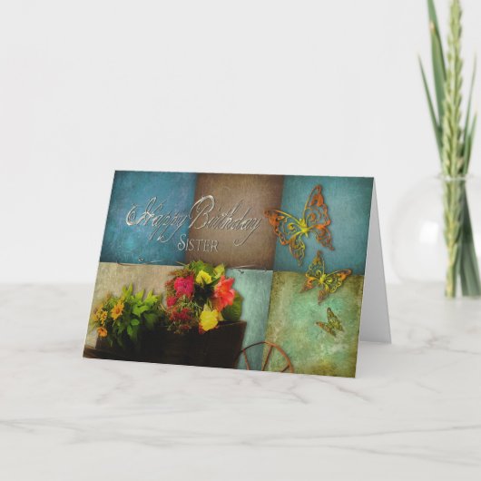 GEBURTSTAG - SCHWESTER - LAND-BLUMEN KARTE (Vorderseite)