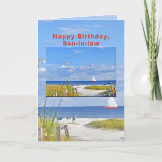 Geburtstag, Schwiegersohn, Beach- und Ocean View C Karte (Vorderseite)