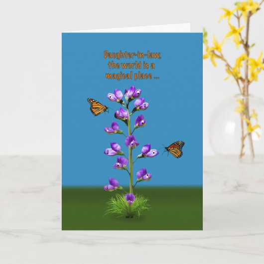 Geburtstag, Schwiegertochter, Blume und Schmetterl Karte (Gelbe Blume)