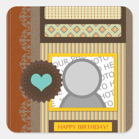 Geburtstag (Scrapbook) Quadratischer Aufkleber (Vorderseite)