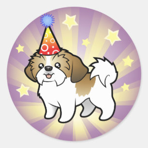 Geburtstag Shih Tzu (Welpenschnitt) Runder Aufkleber