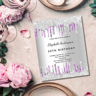 Geburtstag Silber Glitter Lila Budget Einladung Flyer
