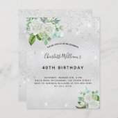 Geburtstag Silber Glitzer Blumengrün (Vorne/Hinten)