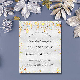 Geburtstag Silber Gold Sterne Budget-Einladung Flyer
