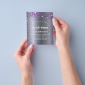 Geburtstag Silber lila Glitzer Einladung Flyer (Gruppe)