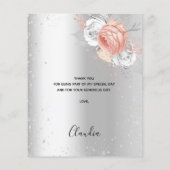 Geburtstag silber pink florale Dankeschön Karte (Rückseite)