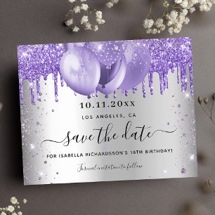 Geburtstag silber violett Budget Save-the-Date-Kar Flyer