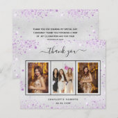 Geburtstag silber violett Foto danke Karte (Vorne/Hinten)