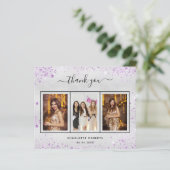 Geburtstag silber violett Foto danke Karte (Stehend Vorderseite)