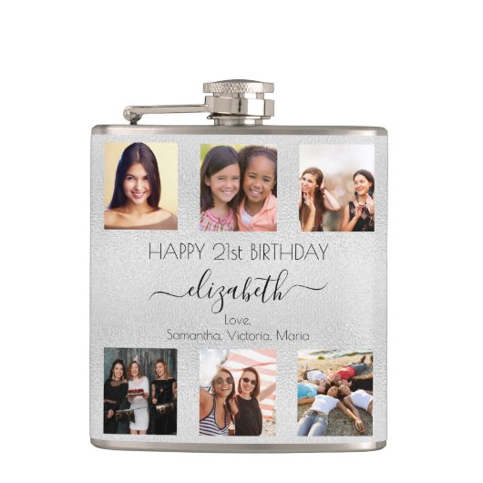 Geburtstag Silberbeste Freunde Foto Namen Flachmann (Vorderseite)