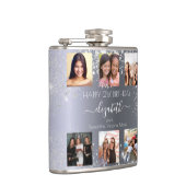 Geburtstag silberne Glitzer Foto Collagen Name Fre Flachmann (Rechts)