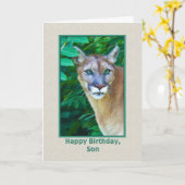 Geburtstag, Sohn, Puma im Dschungel Karte (Gelbe Blume)