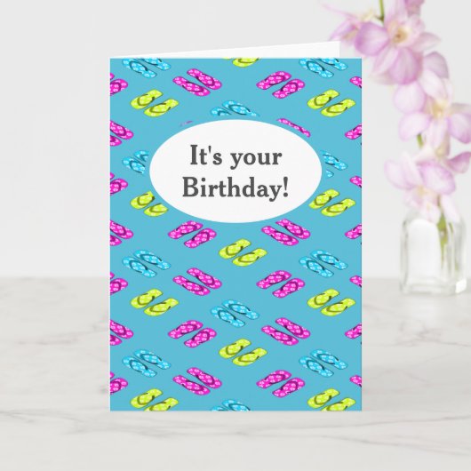 Geburtstag Sommerstrand flip Flops auf blau Karte (Orchidee)
