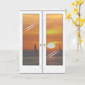 Geburtstag Sonnenuntergang und Segelboote Karte (Gelbe Blume)