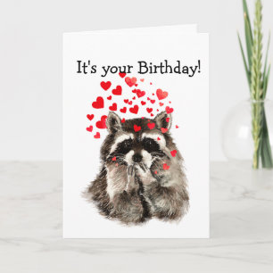 Geburtstag Spaß Niedlich Raccoon Liebe Herz Karte
