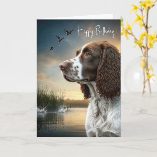 Geburtstag Springer Spaniel mit Enten Karte (Gelbe Blume)