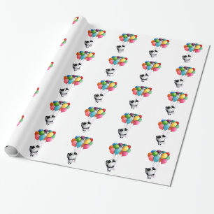 Geburtstag steigt Panda-Bären im Ballon auf Geschenkpapier
