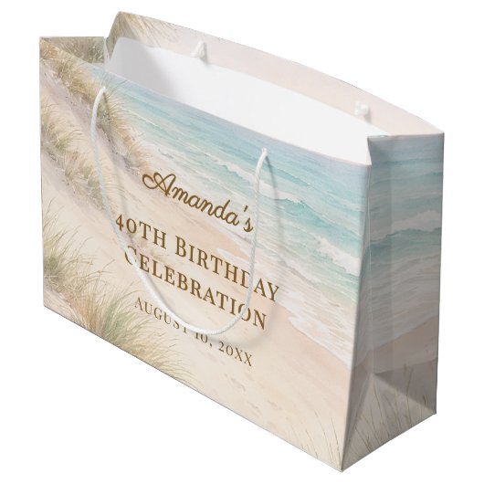 Geburtstag Strand Küste Große Geschenktüte (Rückseite Schrägansicht)