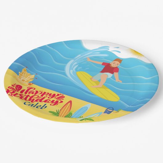 Geburtstag surfen pappteller (Schrägansicht)
