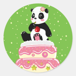Geburtstag süß / Niedlicher Panda mit Kuchen und K Runder Aufkleber