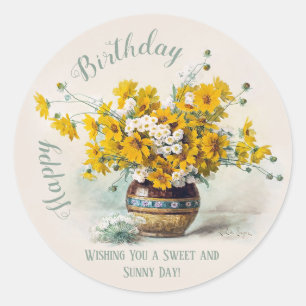 Geburtstag Süß & Sonnige De Longpre Blumen CC1014 Runder Aufkleber