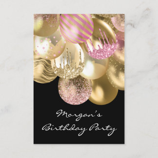 Geburtstag Sweet 16. Rosa Goldballons schwarz Einladung