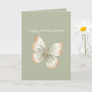 Geburtstag Tan Creme Grüner Schmetterling Karte