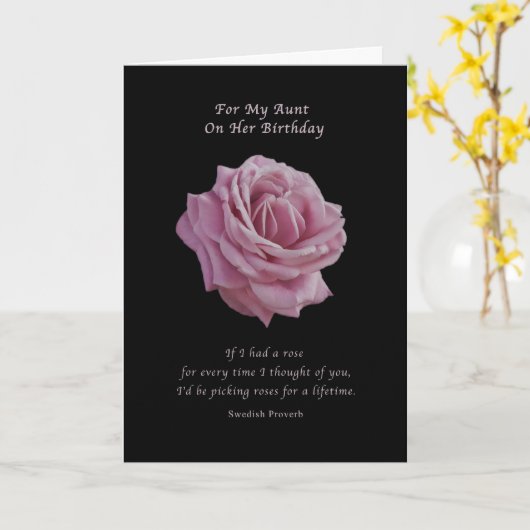 Geburtstag, Tante, rosa Rose, schwarz Karte (Gelbe Blume)