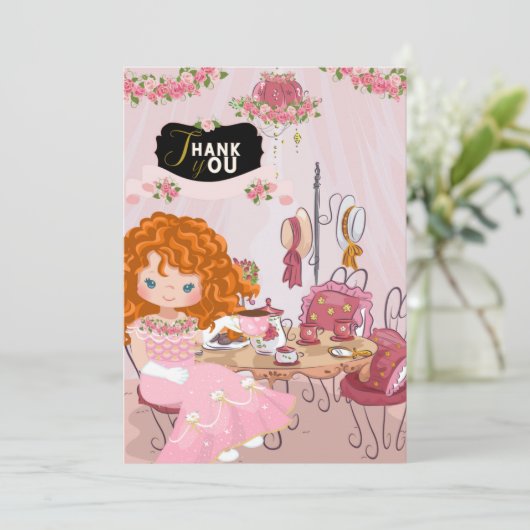 Geburtstag Tee Party 3 Danke Karte (Stehend Vorderseite)
