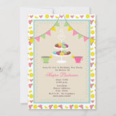 Geburtstag Tee Party + Macarons Einladung (Vorderseite)