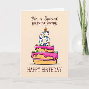Geburtstag Tochter 6. Geburtstag, 6 auf Sweet Pink Karte
